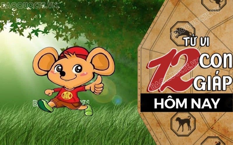 Hình ảnh chuột Tý hoạt hình vui vẻ cùng biểu tượng 12 con giáp, minh họa cho đặc điểm tính cách tuổi Tý.