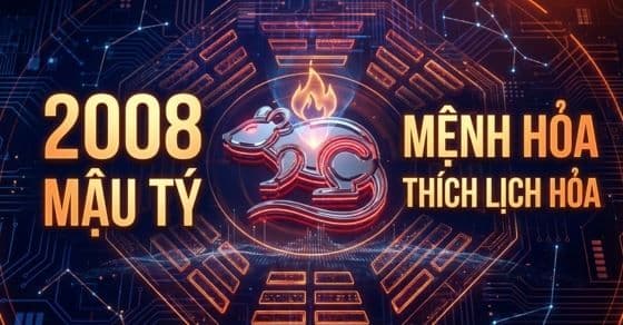Hình ảnh con chuột Mậu Tý năm 2008 với các họa tiết mạch điện tử và bát quái, tượng trưng cho sự giao thoa giữa lịch âm truyền thống và thời đại công nghệ.