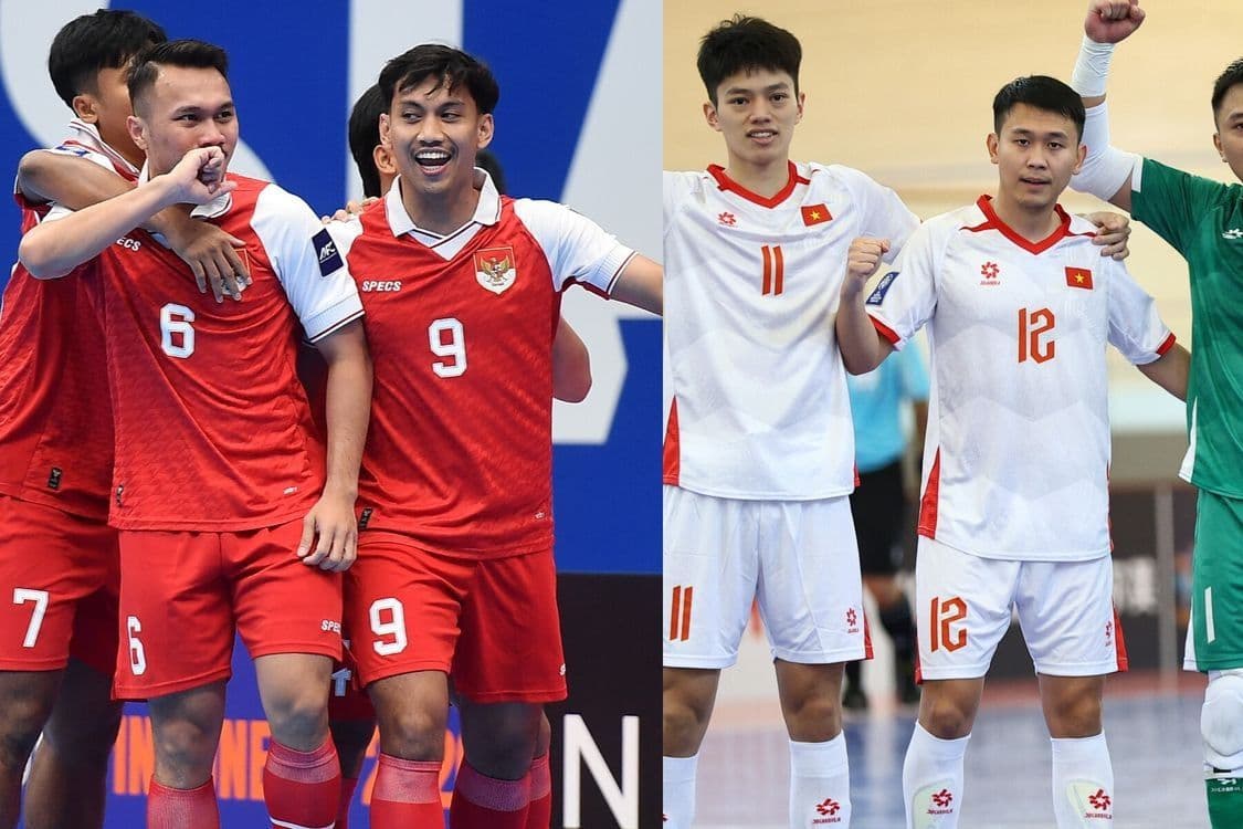 Hình ảnh ghép đội tuyển futsal Việt Nam và Indonesia, đối thủ quan trọng tại tứ kết giải châu Á 2026.