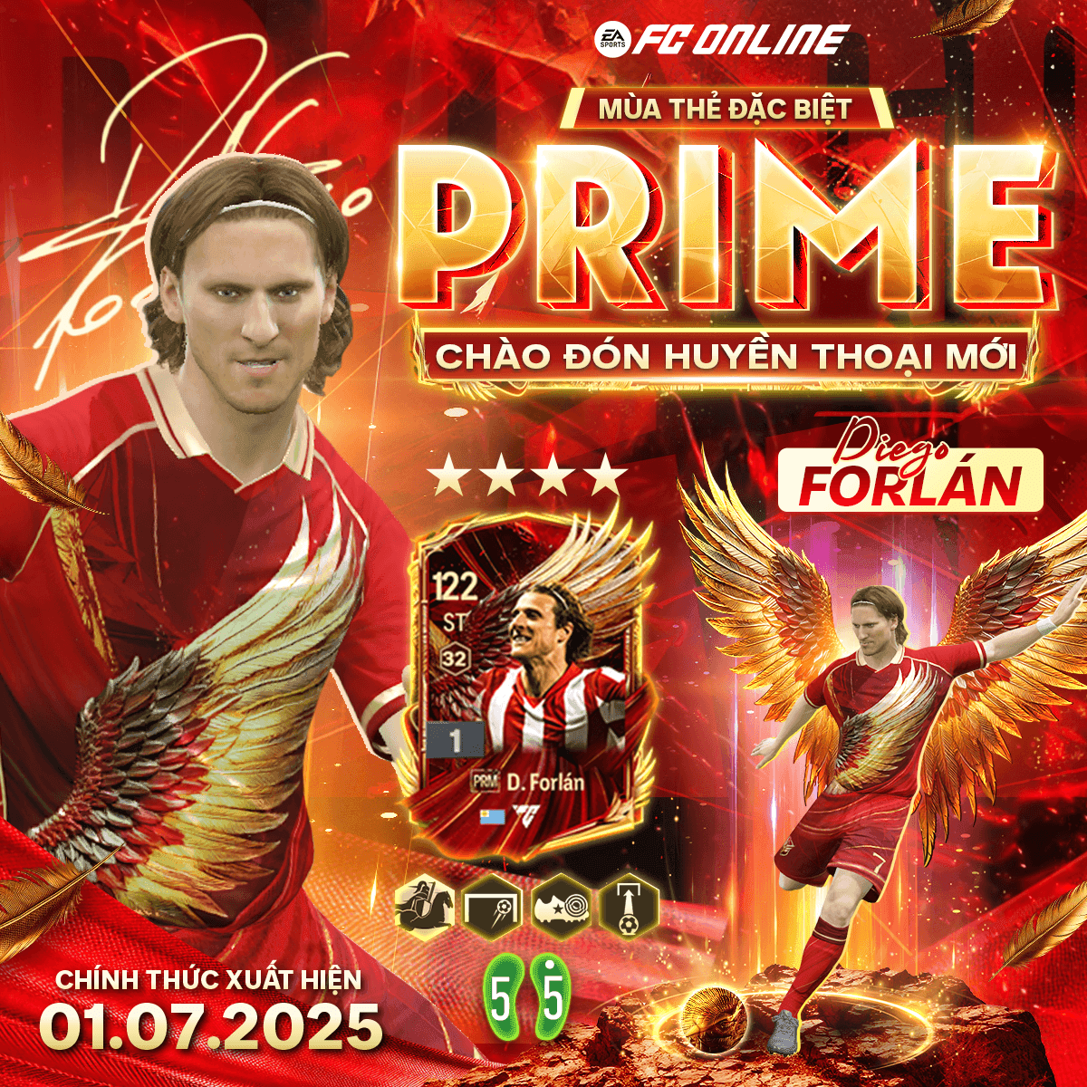 Hình ảnh giới thiệu mùa thẻ PRIME mới trong FC Online, chào đón huyền thoại Diego Forlán.