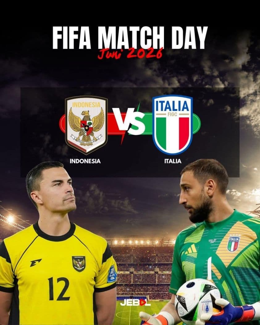 Hình ảnh đồ họa trận đấu giao hữu giữa đội tuyển Indonesia và Ý, biểu tượng cho tham vọng bóng đá của Indonesia