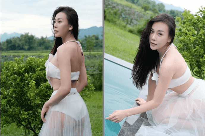Hình ảnh đời thực gợi cảm của diễn viên Phương Oanh, đối lập với vai diễn trên phim VTV