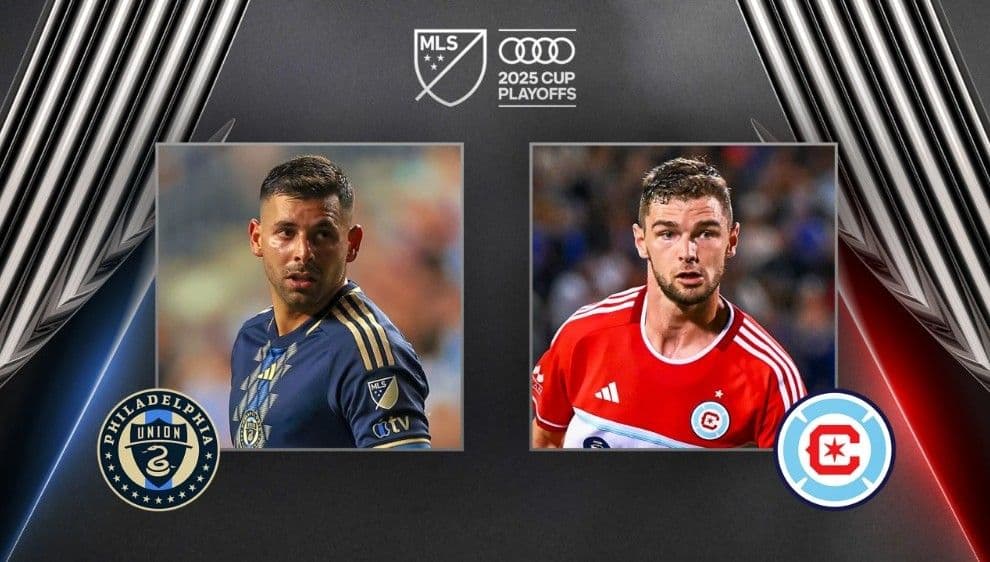 Hình ảnh đối đầu giữa cầu thủ Philadelphia Union và Chicago Fire FC cho vòng Play-off MLS Cup 2025.