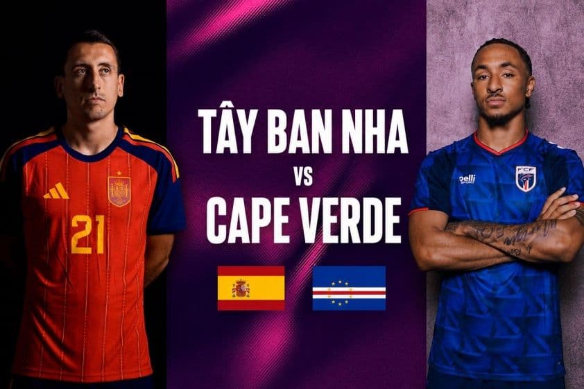Hình ảnh đối đầu giữa cầu thủ Tây Ban Nha và Cape Verde, thể hiện trận đấu mở màn World Cup 2026.