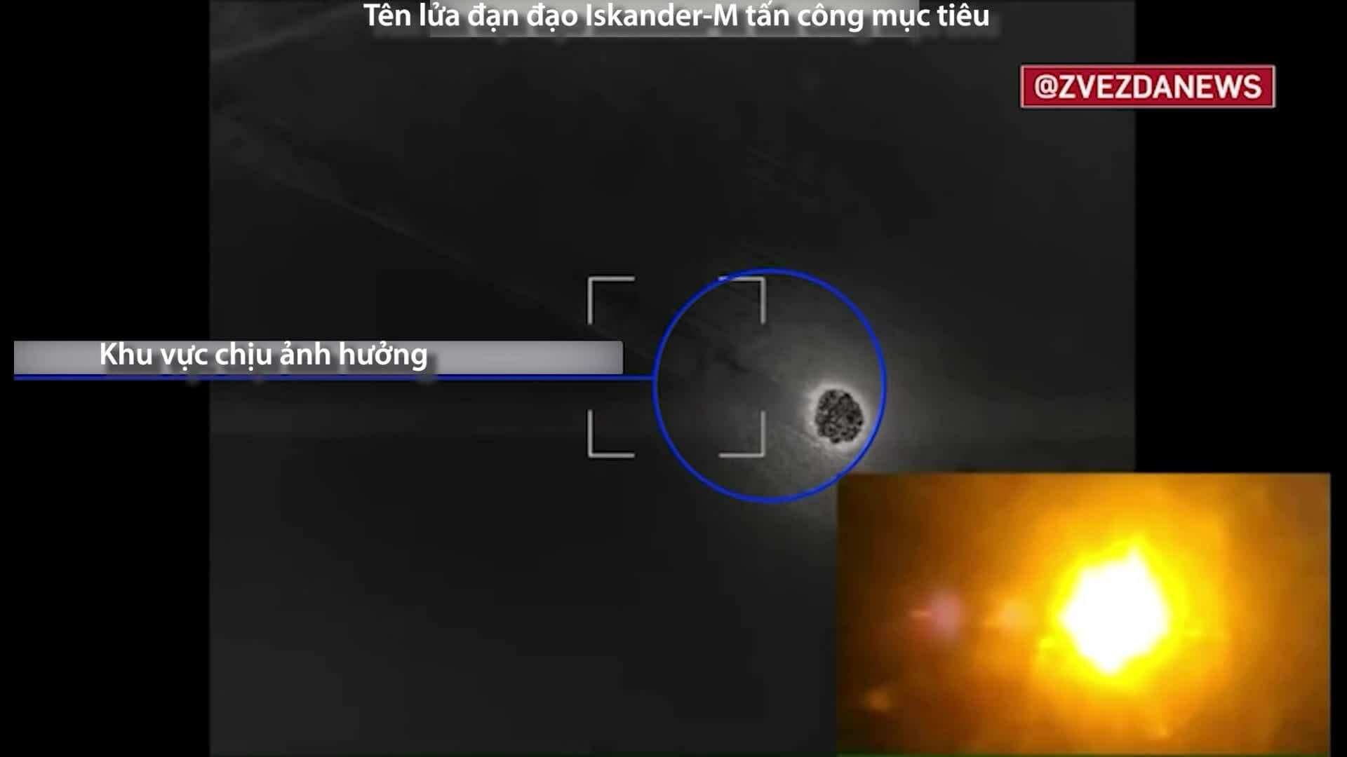 Hình ảnh một cuộc tấn công tên lửa Iskander-M, tượng trưng cho sự hủy diệt và cuộc chiến giành giật di sản văn hóa của Ukraine.