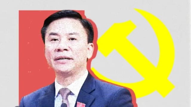 Hình ảnh ông Đỗ Trọng Hưng với biểu tượng Đảng Cộng sản, minh họa các vi phạm quy định của Đảng.
