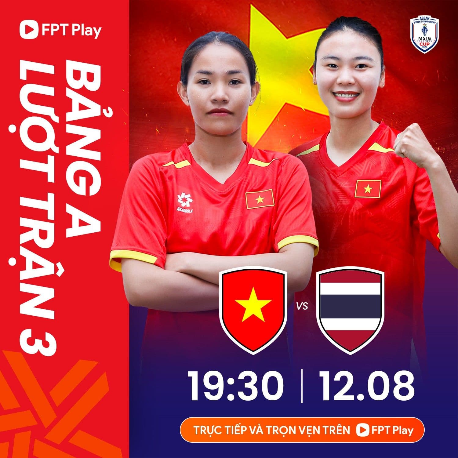 Hình ảnh quảng bá trận đấu bóng đá nữ giữa đội tuyển Việt Nam và Thái Lan tại ASEAN Cup.