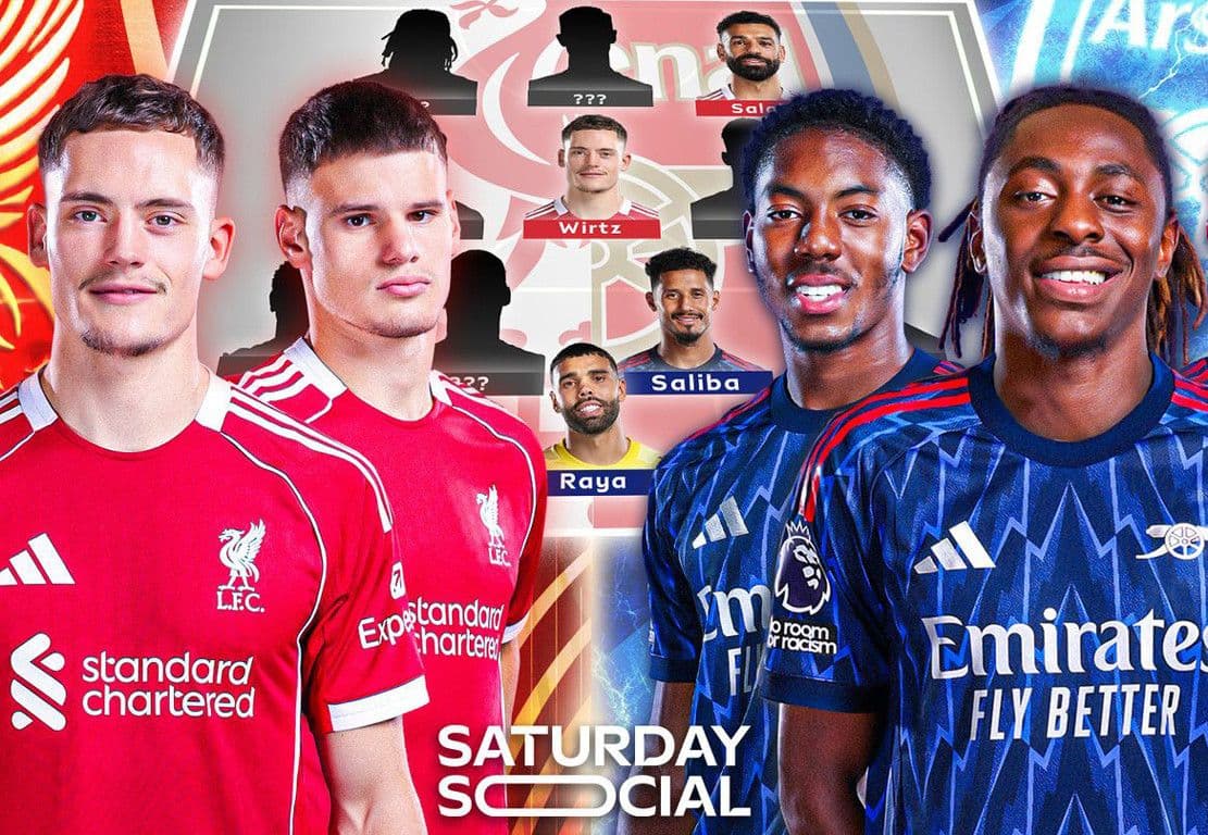 Hình ảnh quảng bá trận đấu giữa Liverpool và Arsenal, nhấn mạnh sự ra mắt của các tân binh và kỷ nguyên mới.