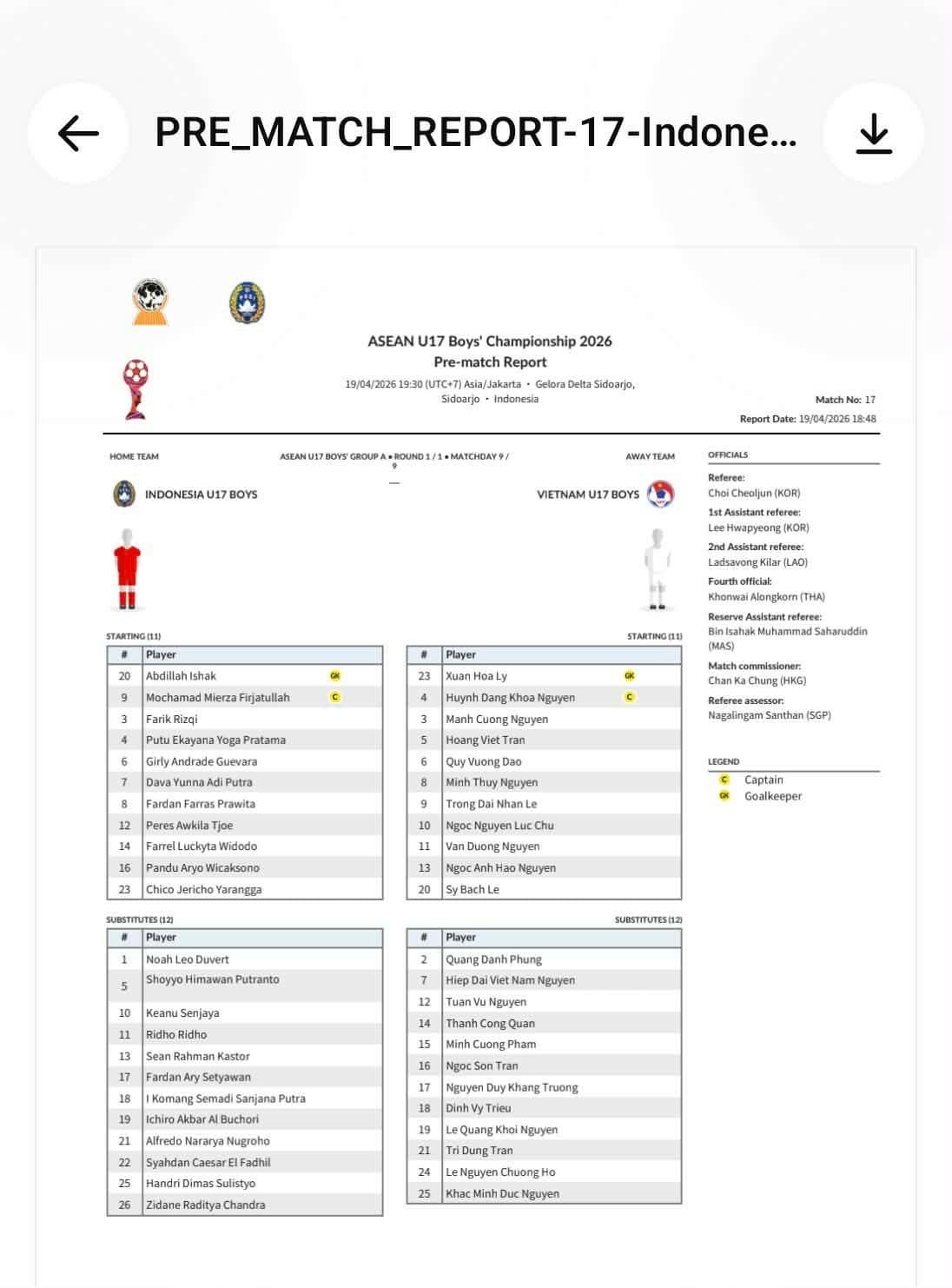 Hình ảnh quảng bá trận đấu giữa U17 Việt Nam và U17 Indonesia, với logo hai đội và thông tin trận đấu.