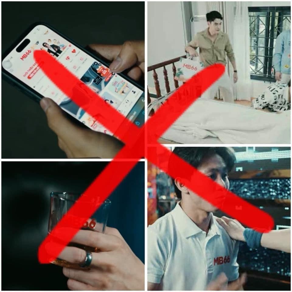 Hình ảnh quảng cáo cá độ bất hợp pháp 'MB66' trong MV của nhóm Ngũ Hổ Tướng bị đánh dấu X, minh chứng cho việc gỡ bỏ nội dung gây tranh cãi.