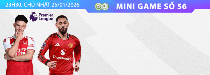 Hình ảnh quảng cáo trận đấu Premier League với cầu thủ Arsenal và Manchester United, biểu tượng giải đấu