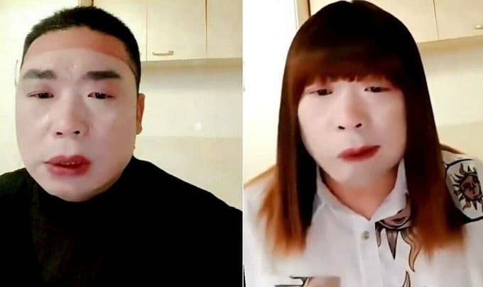 Hình ảnh so sánh Jiao Moumou khi cải trang nữ và khi là nam giới, nhân vật chính vụ 'Hồng Tỷ' gây sốt tin giả.