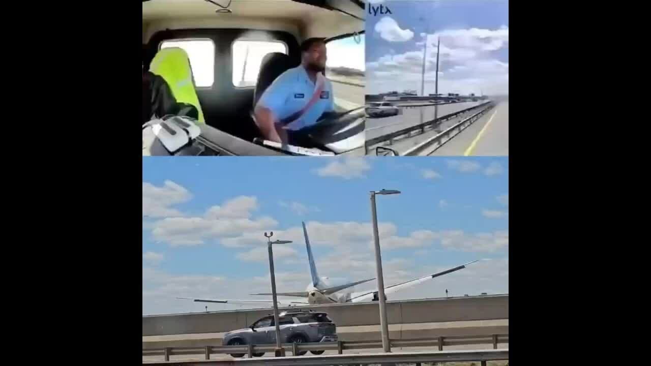 Hình ảnh tổng hợp về vụ máy bay Boeing va chạm cột đèn trên đường cao tốc gần sân bay Newark Liberty, minh họa rủi ro và sự cố trong an toàn hàng không.