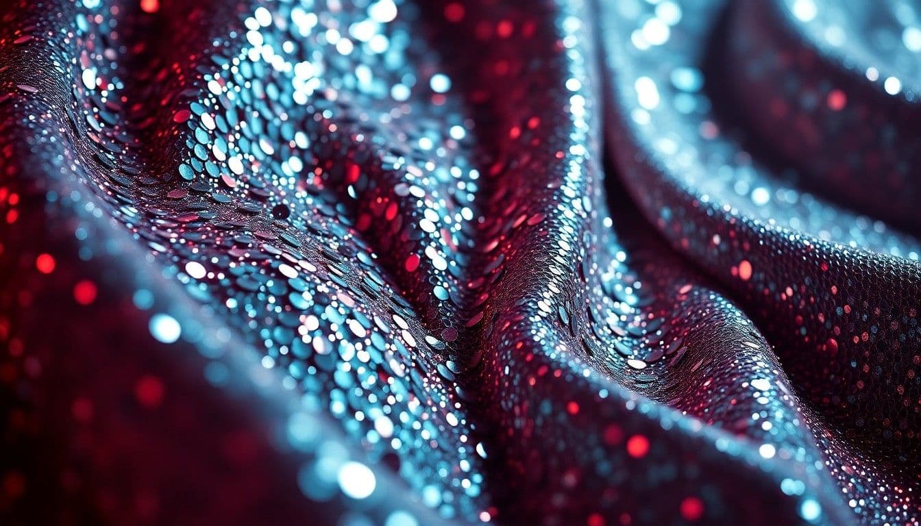 Hình ảnh trừu tượng với các họa tiết lấp lánh, tương phản cao trong màu sắc rực rỡ, tượng trưng cho sự đa dạng và năng lượng trong hành trình âm nhạc của Justin Bieber.