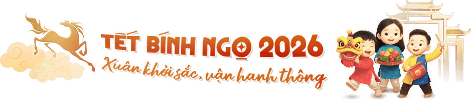 Hình ảnh Tết Bính Ngọ 2026 với trẻ em và linh vật, tượng trưng cho sự giao thoa giữa truyền thống và hiện đại trong lời chúc Tết.