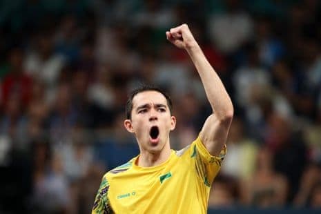 Hugo Calderano, ngôi sao bóng bàn Brazil, ăn mừng chiến thắng, người vắng mặt đã làm giảm sức hút của giải WTT US Smash.