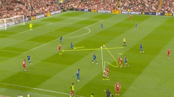 Hugo Ekitike của Liverpool ghi bàn sau pha di chuyển thông minh, minh họa sức sống mới trên hàng công.