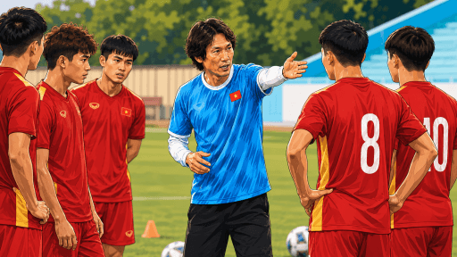 Huấn luyện viên hướng dẫn các cầu thủ trẻ, tượng trưng cho những bài học và sự định hướng cần thiết cho các tài năng trẻ.