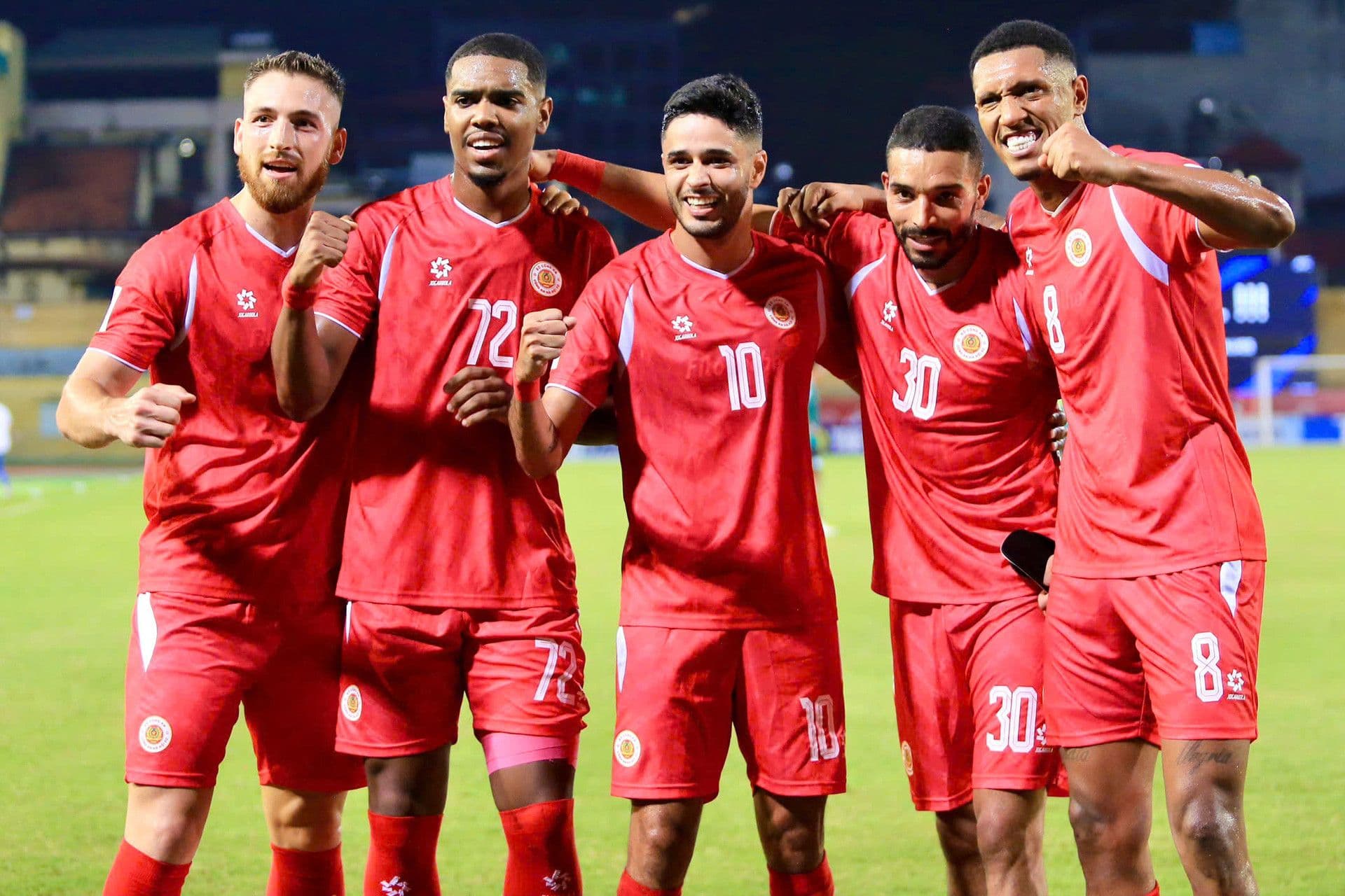 Đội CAHN ăn mừng chiến thắng 3-0 trước Tai Po tại Cúp C2 Châu Á.