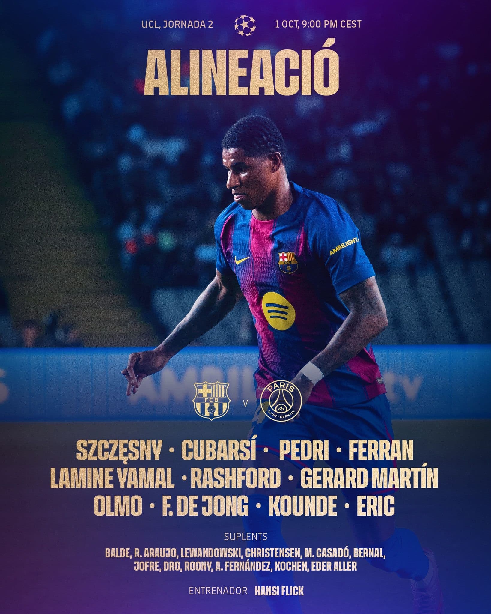 Đội hình Barcelona với Marcus Rashford, đối mặt với thử thách lớn trong trận đấu Champions League.