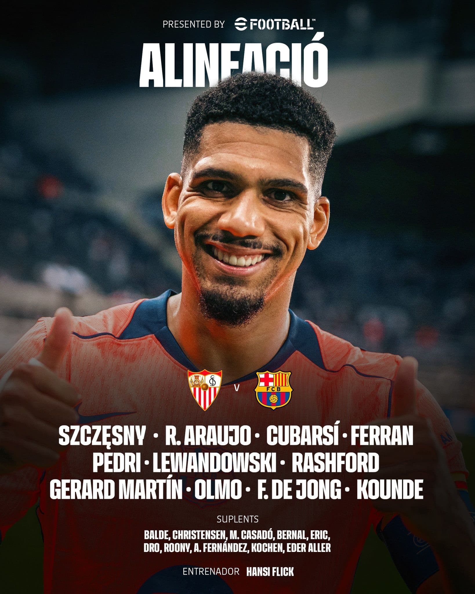 Đội hình dự kiến của Barcelona với Ronald Araujo trước trận đấu gặp Sevilla tại Pizjuán.