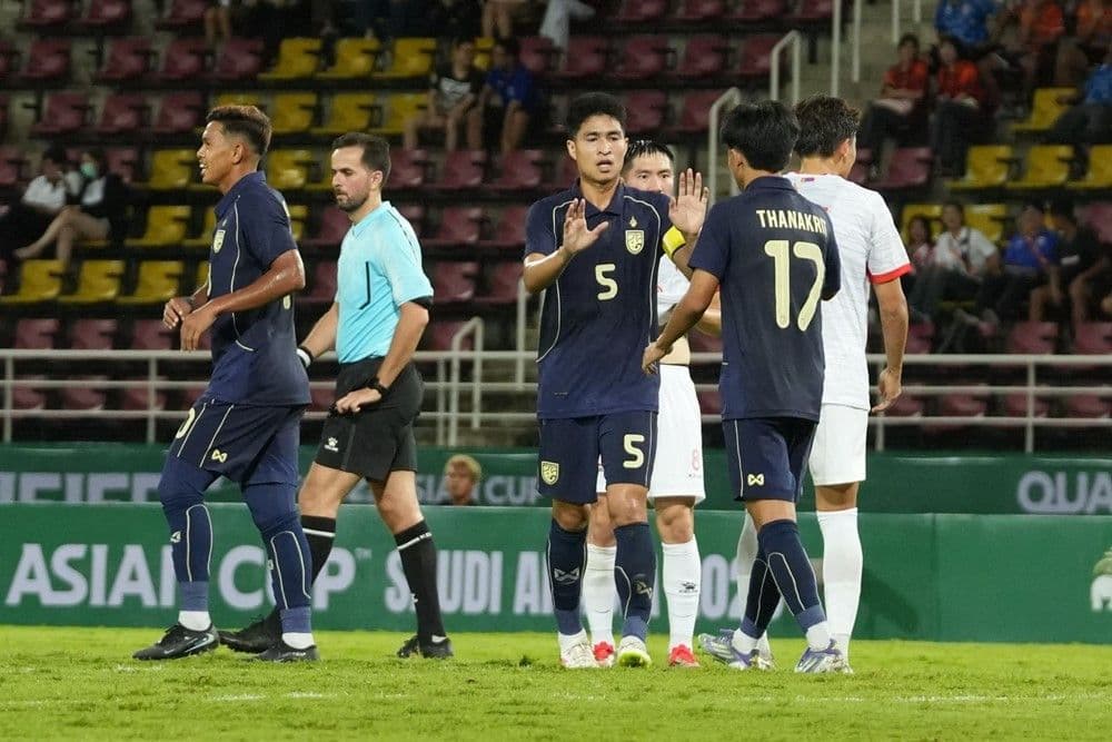 Đội hình U23 Thái Lan trên sân trong chiến thắng áp đảo.