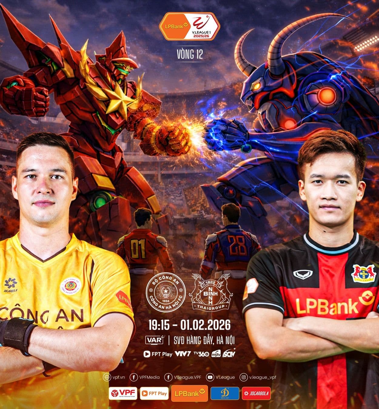 Đội hình xuất phát của CAHN và Ninh Bình trong trận đấu V-League vòng 12.