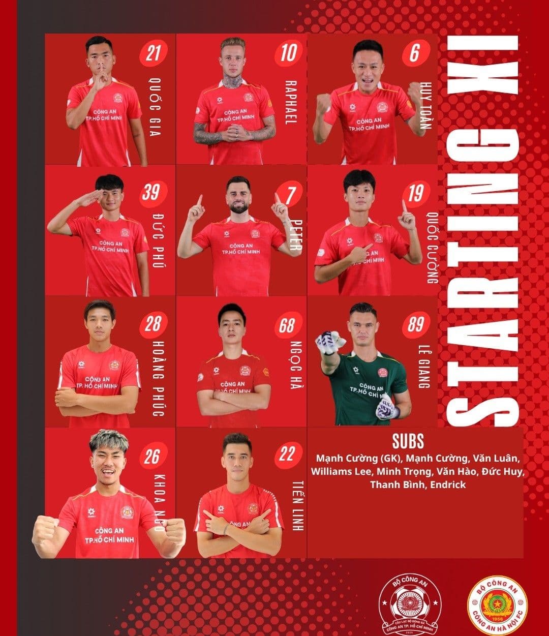 Đội hình xuất phát của CLB TP.HCM trong trận đấu V-League