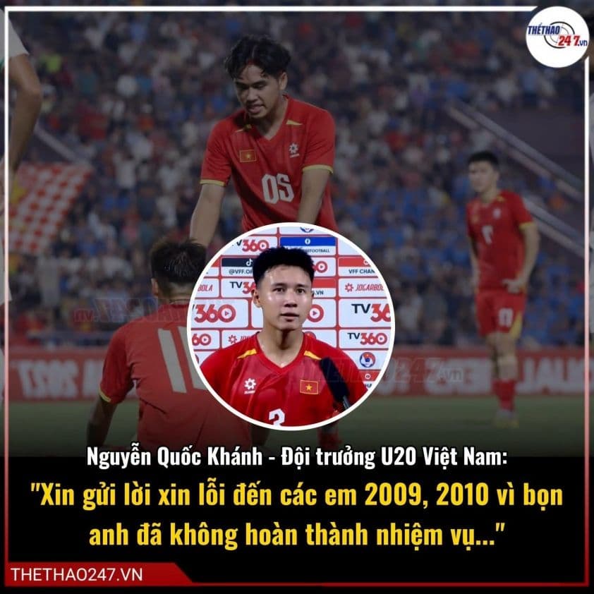 Đội trưởng U20 Việt Nam Nguyễn Quốc Khánh gửi lời xin lỗi sau thất bại tại vòng loại U20 châu Á