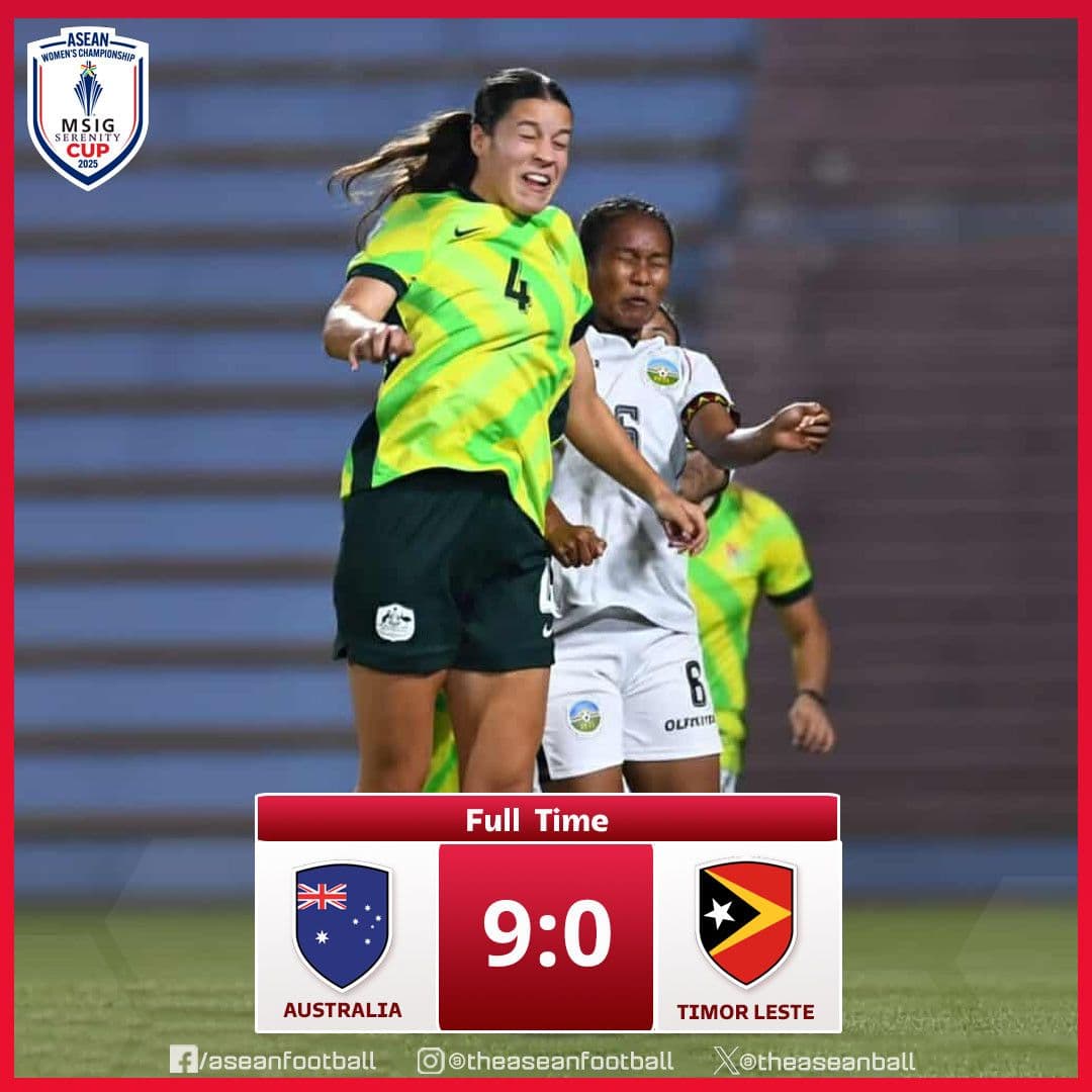 Đội tuyển nữ Australia ăn mừng chiến thắng 9-0 trước Timor Leste tại Giải vô địch bóng đá nữ Đông Nam Á 2025