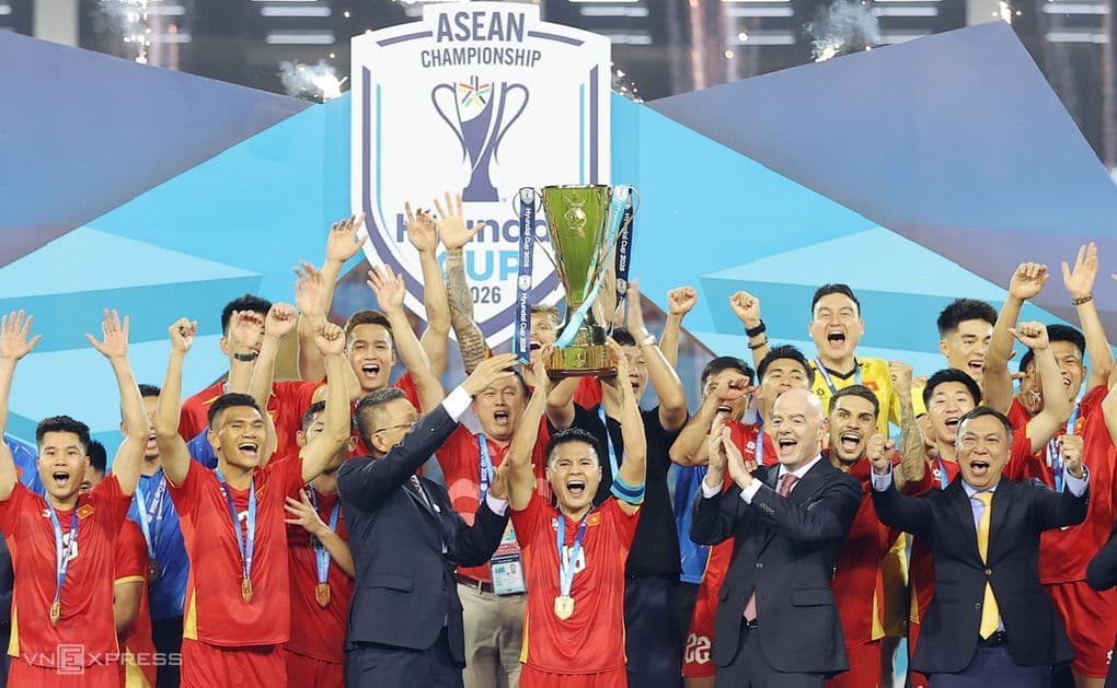 Đội tuyển Việt Nam ăn mừng chức vô địch ASEAN Cup 2026 sau chiến thắng trước Thái Lan.