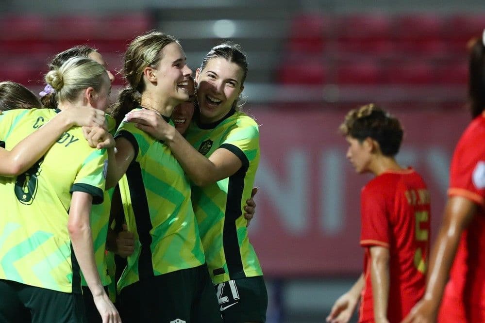 Đội U23 Australia ăn mừng bàn thắng trong trận bán kết với Việt Nam.