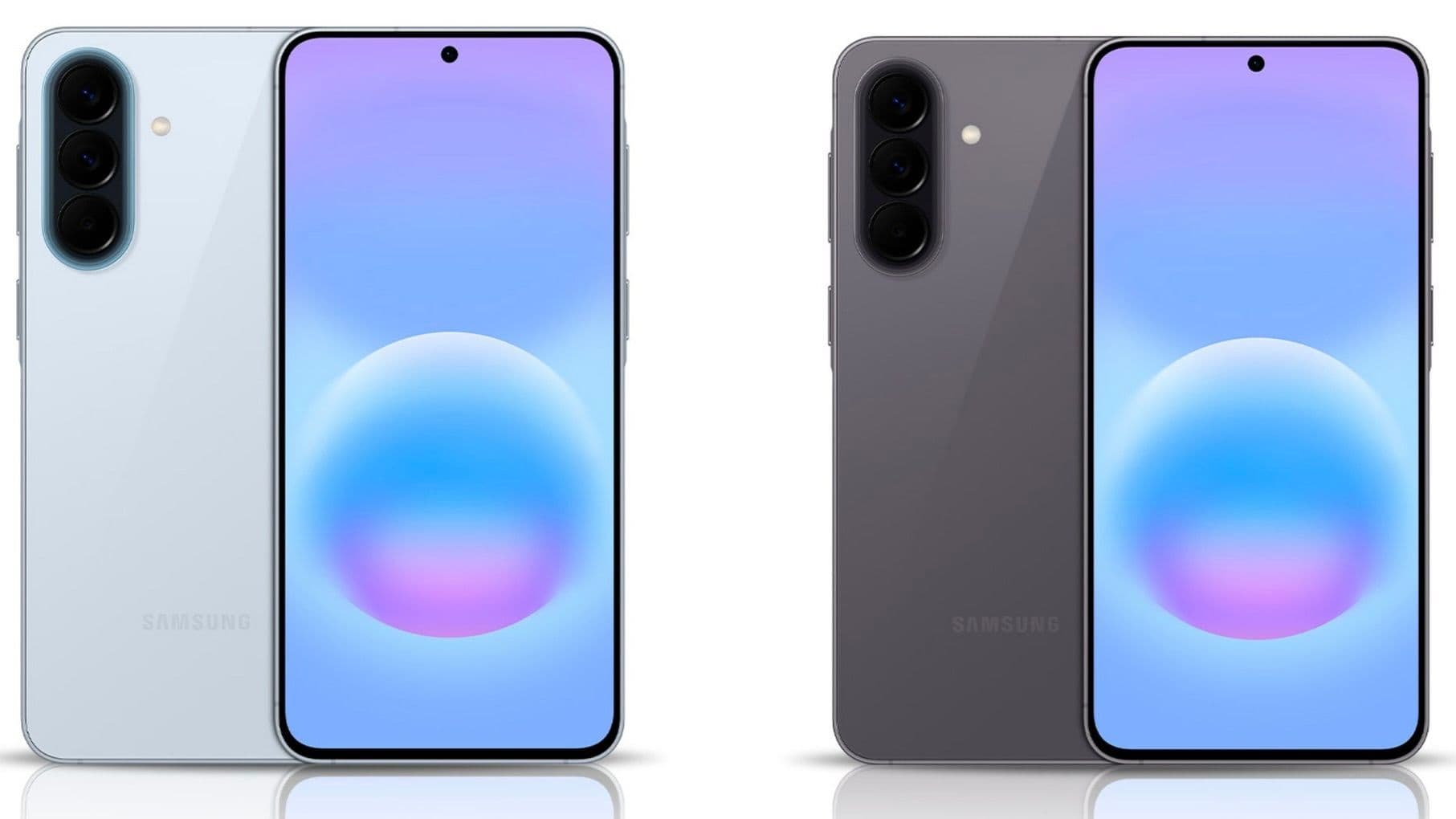 Điện thoại Samsung Galaxy A57 màu trắng và xám, hiển thị cả mặt trước và mặt sau.