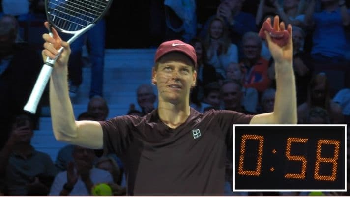 Jannik Sinner ăn mừng chiến thắng ấn tượng tại Vienna, với kỷ lục trận đấu 58 phút.