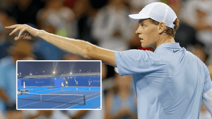 Jannik Sinner tập luyện trên sân sau khi đánh bại Diallo tại Cincinnati.