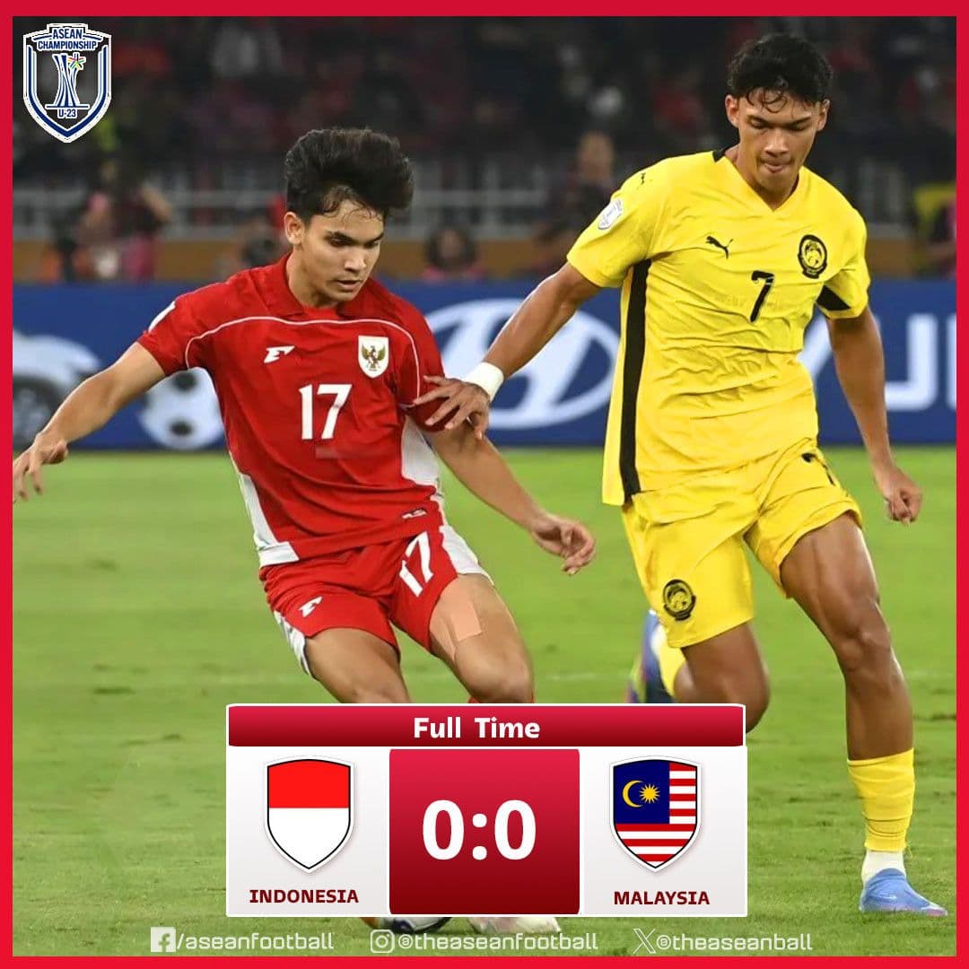 Kết quả hòa 0-0 giữa U23 Indonesia và U23 Malaysia tại giải U23 Đông Nam Á.