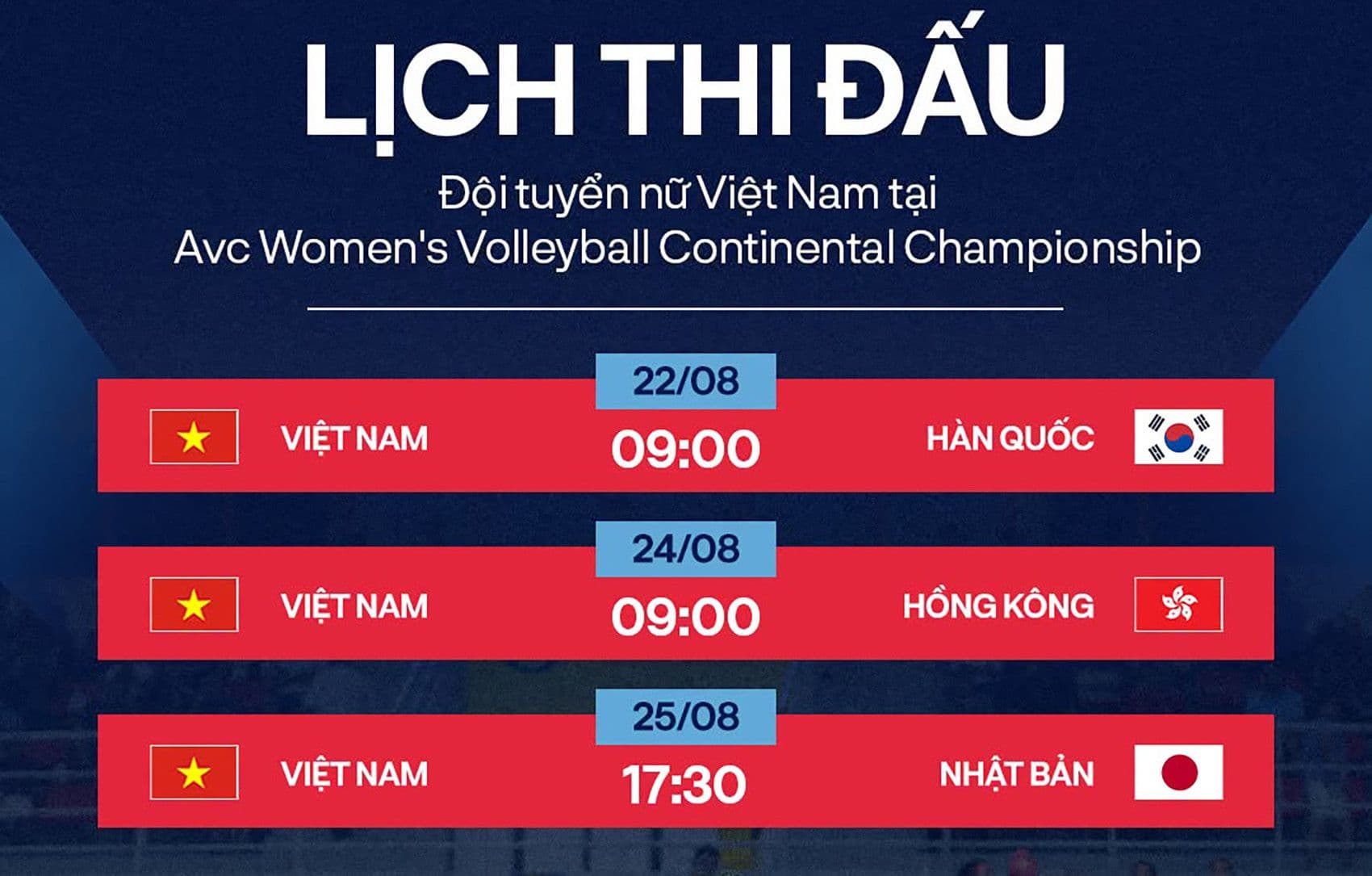 Lịch thi đấu của đội tuyển bóng chuyền nữ Việt Nam tại Giải vô địch châu Á 2026.