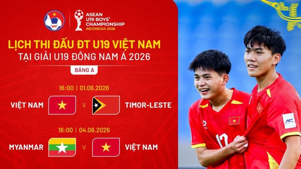 Lịch thi đấu U19 Đông Nam Á 2026 với hình ảnh các cầu thủ U19 Việt Nam sẵn sàng tranh tài.