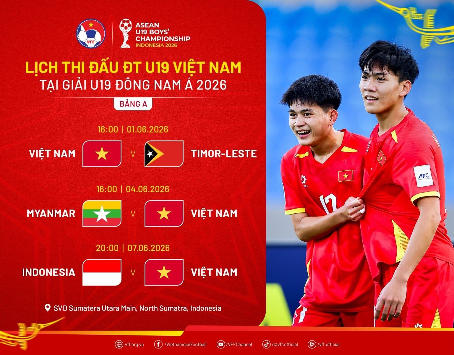 Lịch thi đấu U19 Việt Nam tại Giải U19 Đông Nam Á 2026 và hình ảnh cầu thủ U19 Việt Nam