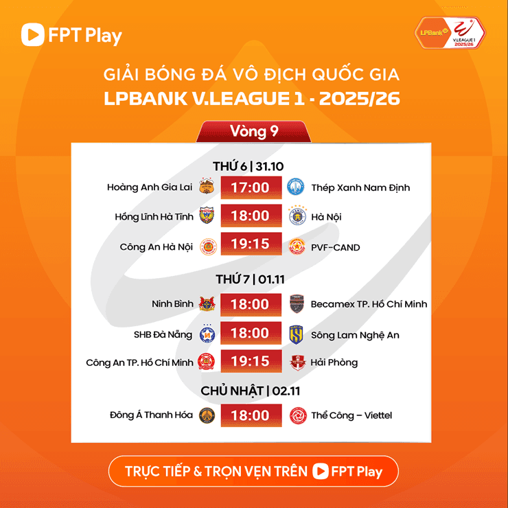 Lịch thi đấu vòng 9 V-League 2025/26, minh họa bối cảnh giải đấu và chặng đường còn lại đầy thử thách.