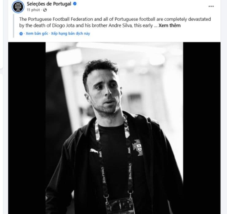 Liên đoàn Bóng đá Bồ Đào Nha chia buồn về cái chết của Diogo Jota