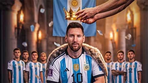 Lionel Messi được trao vương miện vô địch World Cup, tượng trưng cho chiến thắng và di sản bóng đá.