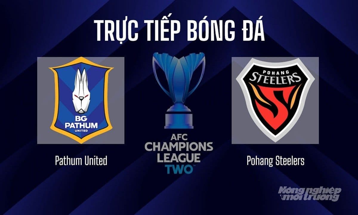 Logo của Pathum United và Pohang Steelers cùng biểu tượng AFC Champions League Two, thể hiện trận đấu sắp diễn ra.