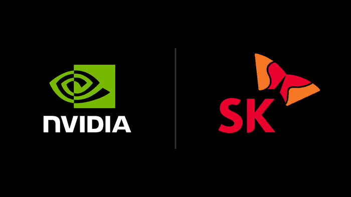 Logo NVIDIA và SK Group, thể hiện sự hợp tác trong phát triển đám mây AI công nghiệp.