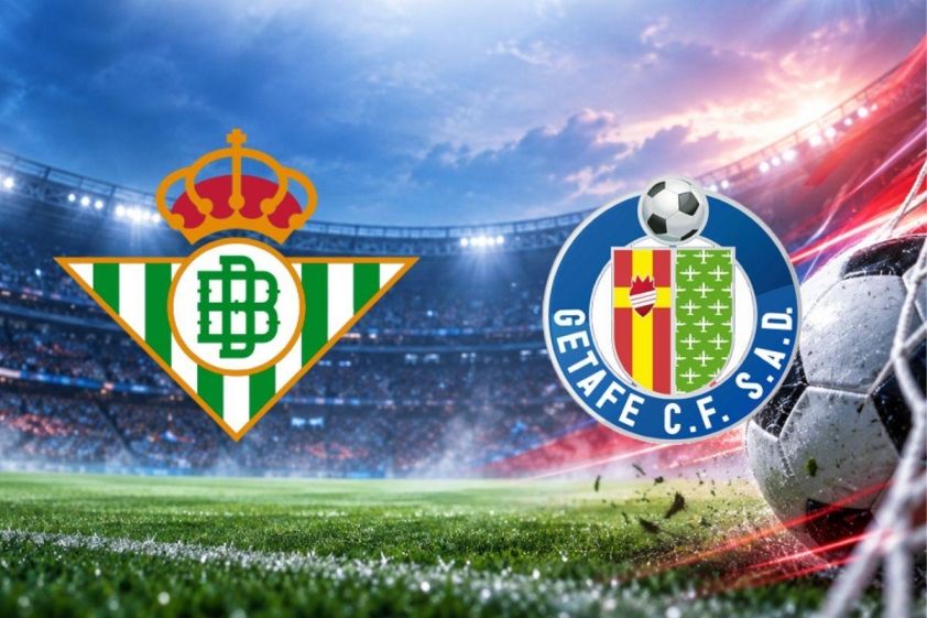 Logo Real Betis và Getafe trên sân vận động, tượng trưng cho cuộc đối đầu giữa hai triết lý bóng đá.