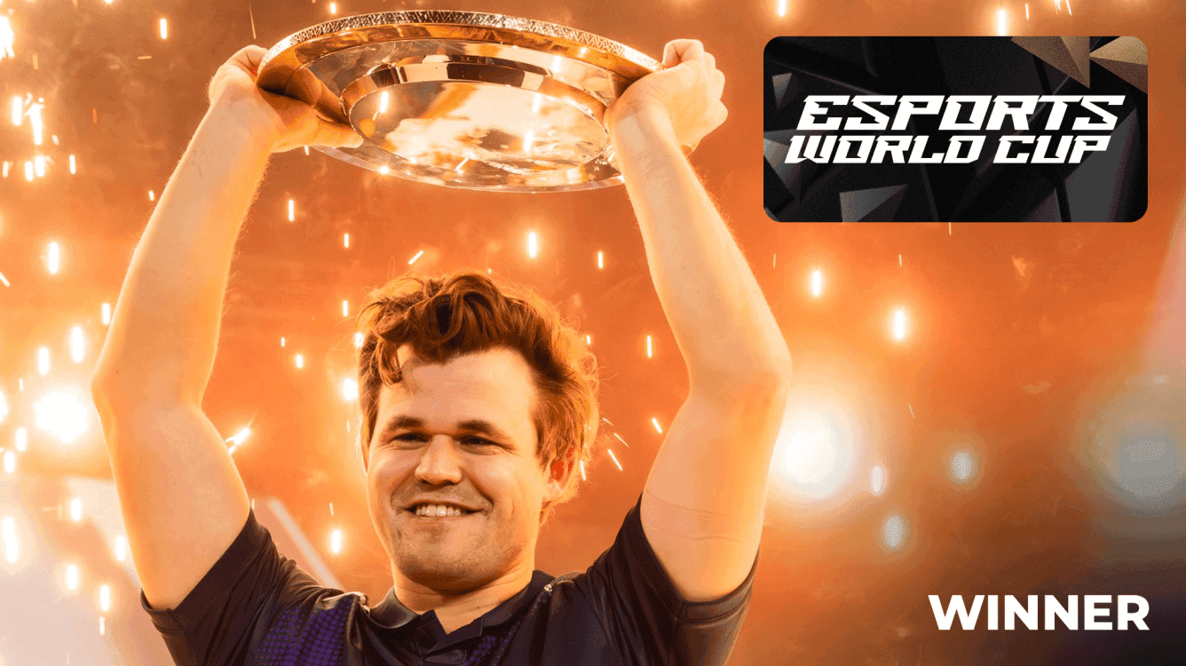 Magnus Carlsen nâng cao cúp vô địch Esports World Cup 2025.