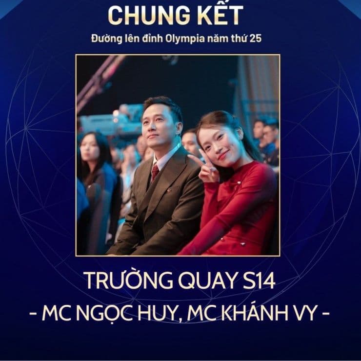MC Ngọc Huy và MC Khánh Vy tại trường quay S14, dẫn dắt Chung kết Đường Lên Đỉnh Olympia 2025