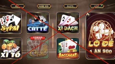 Màn hình trò chơi cờ bạc trực tuyến bị gạch chéo, biểu tượng cho cạm bẫy lừa đảo trong kỷ nguyên số.