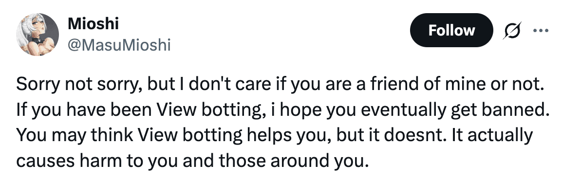 Một bài đăng trên mạng xã hội thể hiện sự thất vọng của cộng đồng về nạn viewbot trên Twitch.