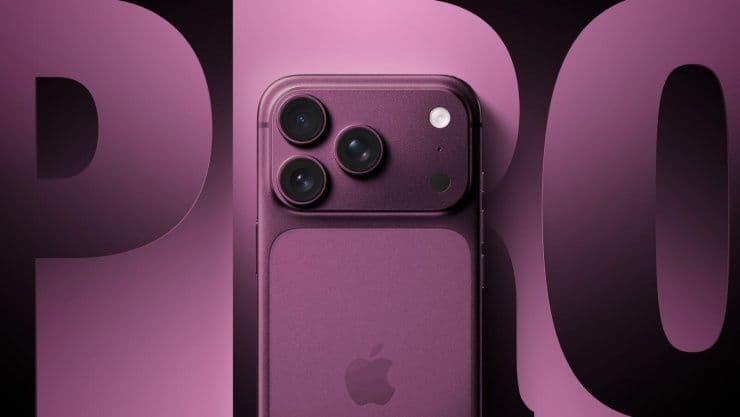 Mặt lưng và cụm camera của iPhone 18 Pro Max với màu đỏ tía mới.